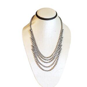 1960s Vintage 5 Strand Clear Rhinestone Choker Drop Bib Necklace